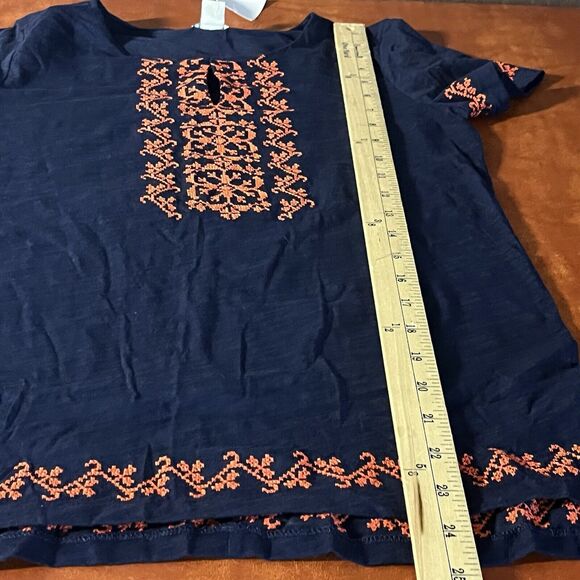 J Crew Embroidered Blouse Shirt Size XS Blue Orange Details Short Sleeve NWT $50 - Picture 9 of 10